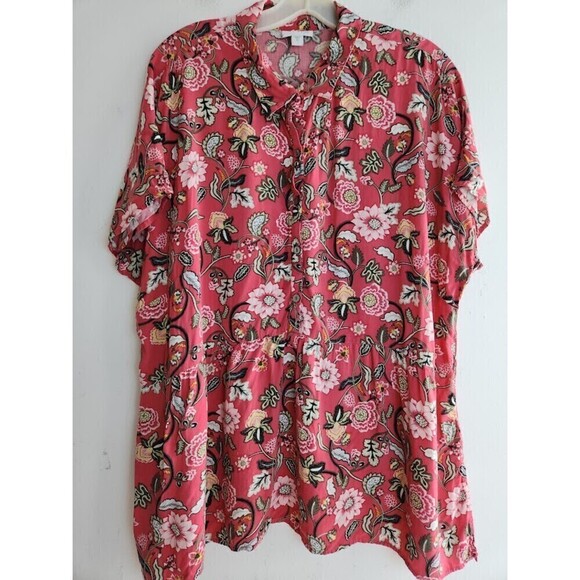J.Jill Women /Multicolor Floral Pop-Over Collard Blouse size XL - Picture 1 of 9